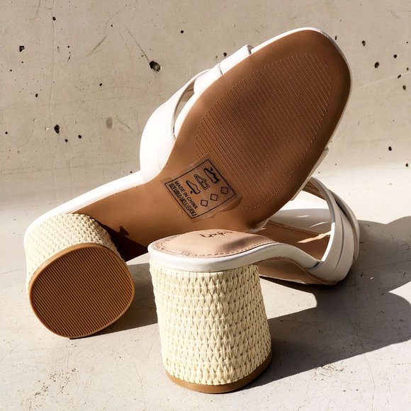 NEW Multi Crisscross Straps Natural Raffia Oval Block Heel Slip On Slide Sandals - Picture 5 of 12